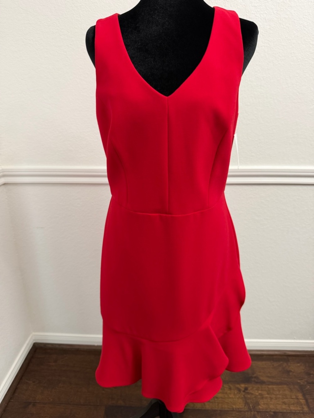 Trina Turk Vibrant Red Sleeveless V-Neck Ruffle Hem Dress